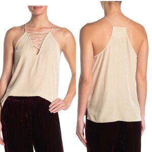 JOHNNY WAS Aurora Velvet Cami NWT Boho Lace Up Strappy $155 Cream